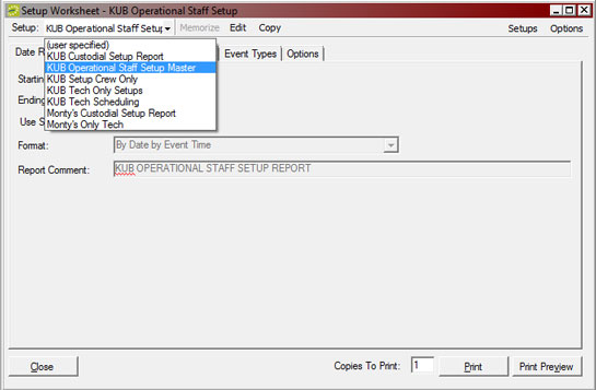 EMS Setup preset dropdown.